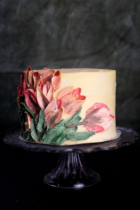 I Taught Myself To Paint Cakes With Palette Knives And Buttercream For My New Year's Resolution Cake Decorating With Buttercream, Cake Painting Tutorial, Buttercream Painting, Palette Cake, Paint Cakes, Decorating A Cake, Cake Painting, American Buttercream, Painted Cake