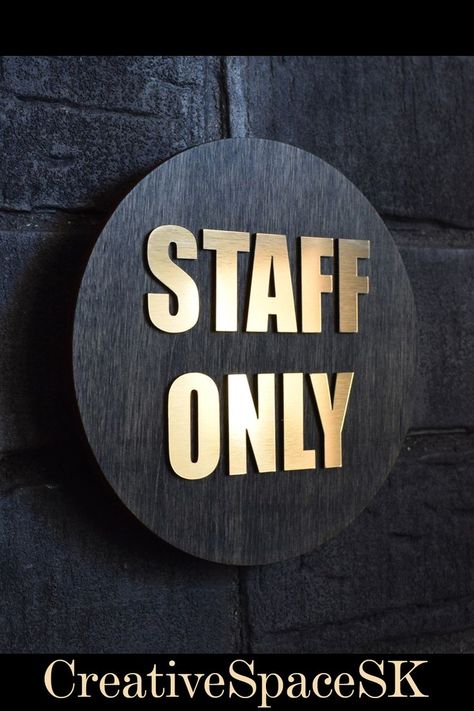 Our employees door sign with brushed gold text and dark grey background. We have toilet decor in sizes 5.5 or 7.1 inch. (14 or 18cm). Ideal solution for modern interier. If you liked our unisex toilet sign, click and visit our e-shop. Staff Only Sign, Unisex Toilets, Bathroom Door Sign, Toilet Door Sign, Toilet Decor, Toilet Door, Dark Grey Background, Toilet Sign, Bathroom Door