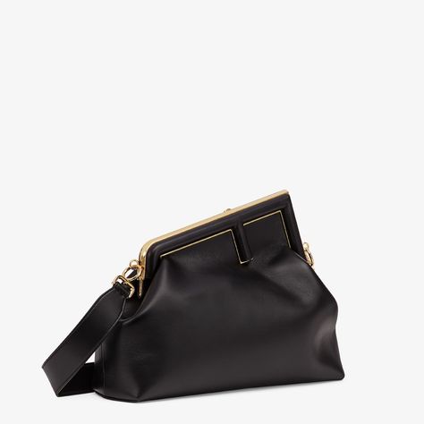 Fendi First Medium - Black leather bag | Fendi Fendi First Medium, Fendi First Bag, Fendi Clutch, Fendi First, Fendi Logo Design, Fendi Store, Fendi Logo, Black Leather Bag, Tone On Tone