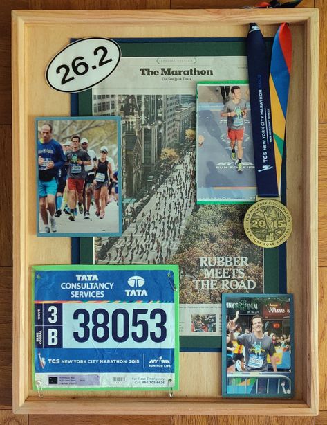 Award Medal Display Ideas, Race Medal Shadow Box Display Ideas, Marathon Bib Display Ideas, Medal Display Ideas, Marathon Medal Display Ideas, Marathon Shadow Box Ideas, How To Display Marathon Medals, Display Running Bibs And Medals, Runner Medal Display