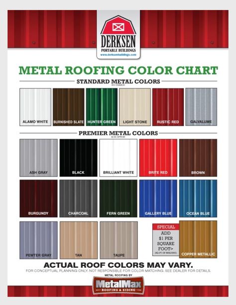 Derksen metal roof colors for Barn, Gazebo or tiny house. Tin Roof House, Garden Bar Ideas, Metal Roof Colors, Cabin Diy, Roof Paint, Portable Buildings, A Frame House Plans, Roofing Felt, Steel Roofing