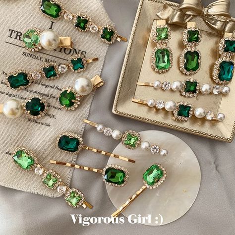 Emerald Hair, Handmade Hairpin, Diamond Hair, Vintage Hair Clips, Crystal Hair Clips, Handmade Hair Clip, Rhinestone Hair Clip, Pearl Hair Pins, Rhinestone Hair