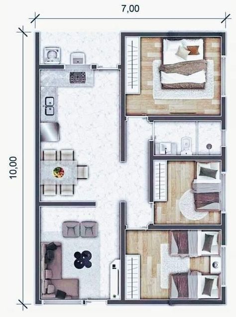 Small Apartment Plans, 20x30 House Plans, Small House Blueprints, Double House, House Planning, Plans Architecture, Small Apartment Design, Apartment Floor Plans, House Arch Design