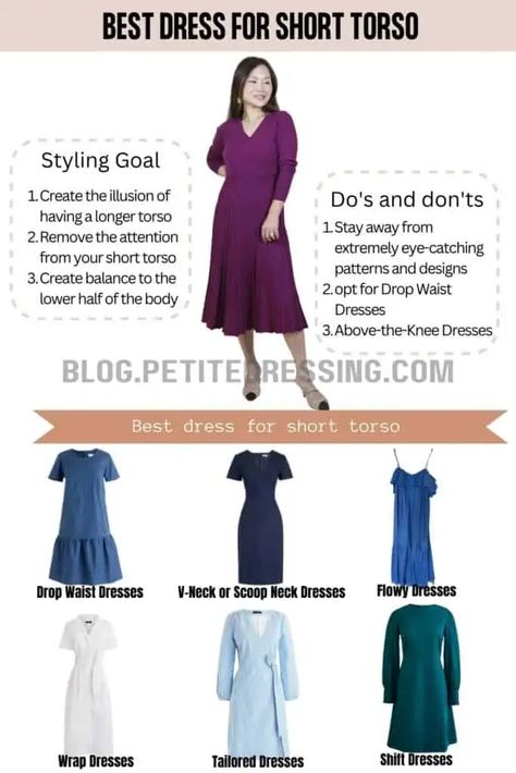 The Complete Dress Guide for Women with Short Torso Dress Guide, Short Torso, Scoop Neck Dress, Empire Waist Dress, Dress Out, Tailored Dress, Long Torso, Flattering Dresses, Re A