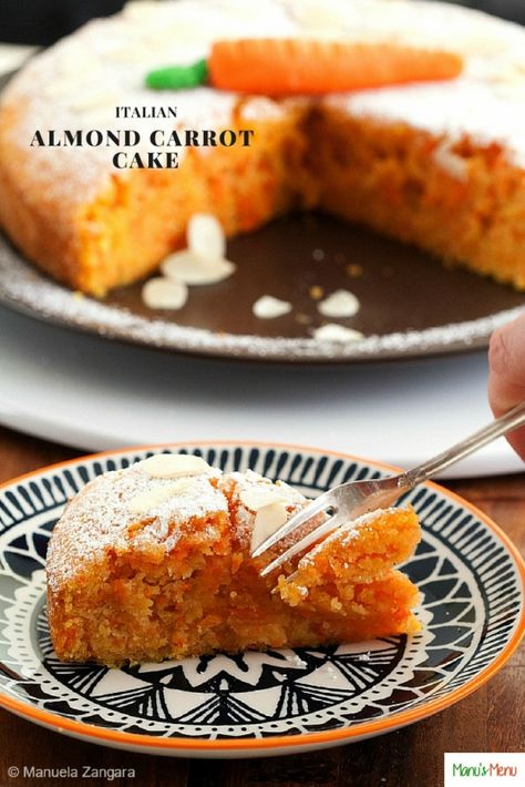 Italian Almond Carrot Cake – very moist and packed with delicious carrots. Almonds give it that extra kick! Snacking Cake, Choc Cake, Savory Cakes, Italian Pastry, Food Vegan, Almond Cake, Carrot Recipes, Healthy Cake, Save Room