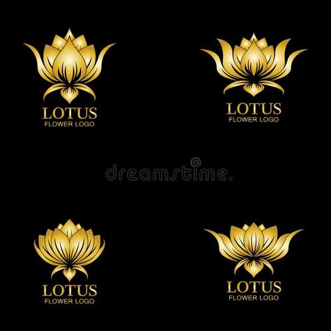 Golden lotus flower logo. Vector design template of lotus icon on dark background with golden effect for eco, beauty, spa, yoga, stock illustration Lotus Icon, Golden Lotus Flower, Lotus Flower Logo, Lotus Logo, Frog Pond, Golden Lotus, Lotus Flower Art, Eco Beauty, Golden Design