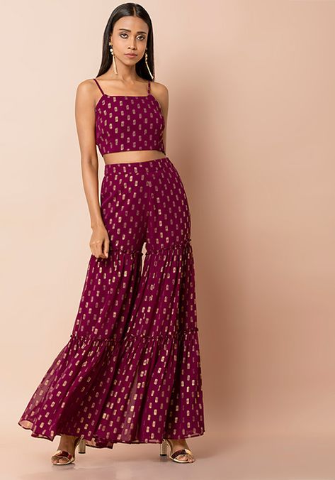 Top And Sharara Set, Sharara Designs, Sharara Pants, Trendy Outfits Indian, Diwali Outfits, Casual Indian Fashion, Strappy Crop Top, Traditional Indian Outfits, Ethnic Outfits