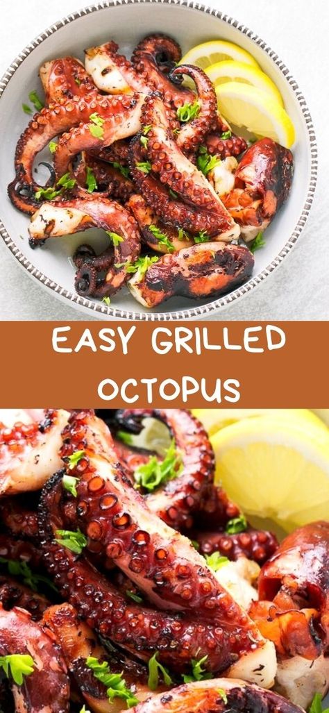 Bbq Seafood Recipes, Grilled Octopus Recipe, How To Cook Octopus, Octopus Recipe, Bbq Seafood, Octopus Recipes, Grilled Fish Recipes, Grilled Seafood Recipes, Grilled Octopus