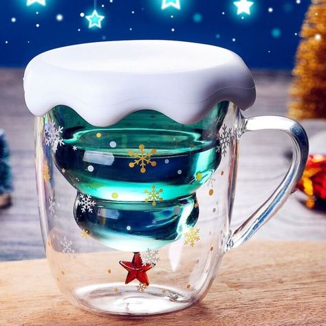 Upside Down Christmas Tree, 3d Snowflakes, Christmas Tree Star, Glass Coffee Cups, Cute Christmas Tree, Christmas Cup, Glass Coffee Mugs, Heat Resistant Glass, Gift Box Packaging