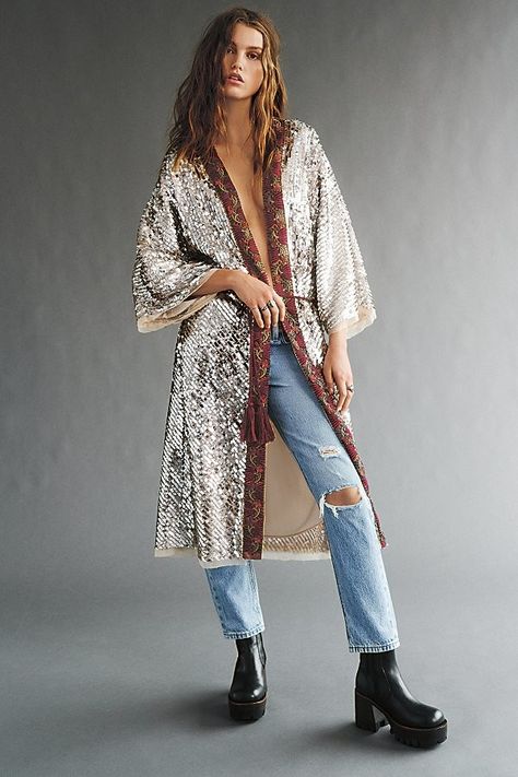 Light Is Coming Duster Silver Maxi Dress, The Light Is Coming, Mode Kimono, Free People Jacket, Festival Looks, Moda Vintage, Fashion Over 50, Kimonos, Boho Outfits