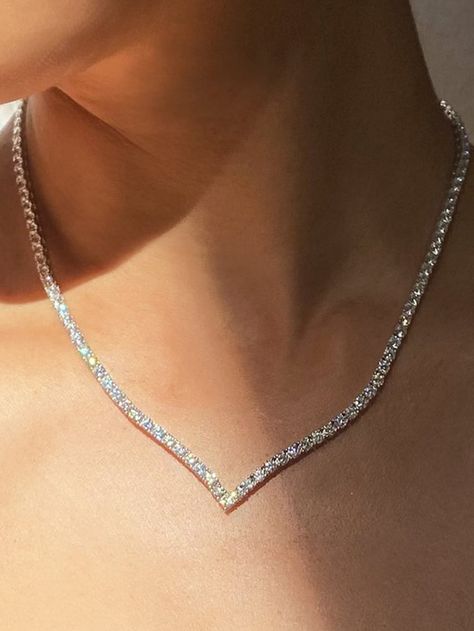 Silver Glamorous   Glass   Embellished   Jewelry Gala Jewelry Necklaces, Necklace For Prom Dress, Sliver Prom Accessories, Silver Necklaces For Prom, Semi Formal Jewelry, Silver Rhinestone Jewelry, Prom Accessories Jewelry Silver, Silver Wedding Accessories, Prom Hair Diamonds