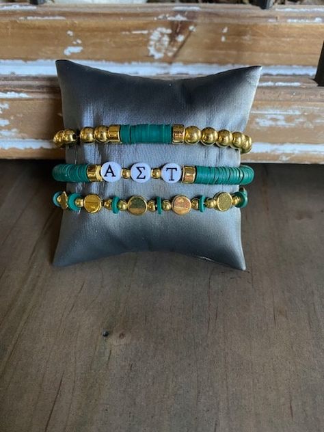 Alpha Sigma Tau/AET 3 Custom Bracelet-Officially Licensed-Sorority Greek Letter Bracelets-Sorority Bid Day Gift-Sorority Initiation Gift by GSLCreations on Etsy Sorority Initiation, Letters Sorority, Bid Day Gifts, Letter Bracelets, Keep Bracelet, Sorority Names, Alpha Sigma Tau, Sorority Bid Day, Alpha Sigma