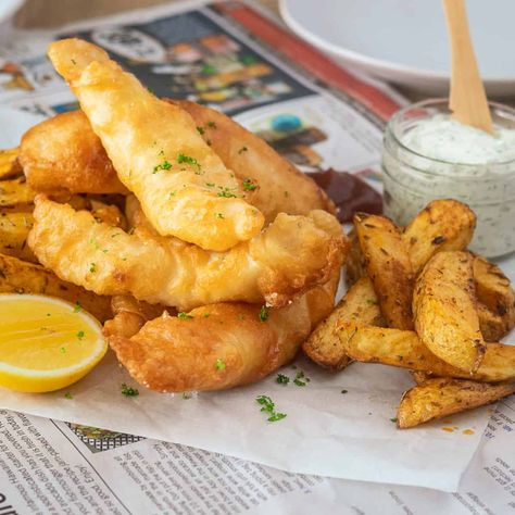 Crispy Beer Battered Fish And Chips - A Tasty Kitchen Beer Battered Fish And Chips, Battered Fish And Chips, Homemade Fish And Chips, Tartare Sauce, How To Make Fish, Cod Recipe, Beer Battered Fish, Homemade Beer, Beer Battered