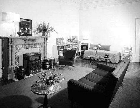 Interior view of a mid-1950s living room. Flat in Earls Court, London. - Design Council Archive - Design Archives, University of Brighton - VADS - online resource for visual arts Living Room Flat, 1950s Living Room, 1950s Interior, Earls Court London, Earls Court, Garden Pavilion, Interior View, Low Coffee Table, Design Festival