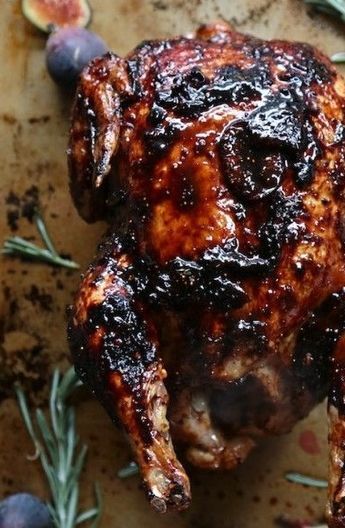 BALSAMIC VINEGAR, FIG & ROSEMARY-GLAZED CHICKEN [countrycleaver] Fig Recipes, Whole Chicken, Chicken Dishes Recipes, Roast Chicken, Poultry Recipes, Chicken Dinner Recipes, Balsamic Vinegar, Thanksgiving Turkey, Main Dish Recipes