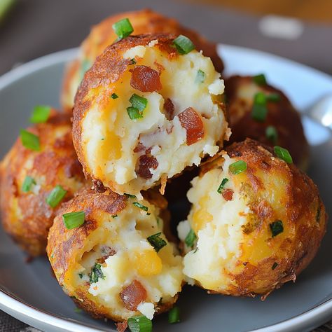 Loaded Mashed Potato Balls Recipe – Gymonset Loaded Baked Potato Appetizer, Mashed Potatoes Leftovers, Chickpea Tagine Recipe, Loaded Mashed Potato Balls, Mashed Potato Balls Recipe, Potato Balls Recipe, Baked Potato Toppings, Mashed Potato Balls, Potato Appetizers