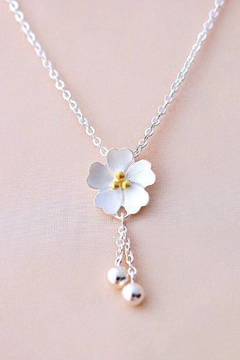 Sakura Flower, Spring Jewelry, Girly Jewelry, Sea Glass Jewelry, Delicate Necklace, Silver Accents, Earrings Rings, Flower Necklace, A Necklace