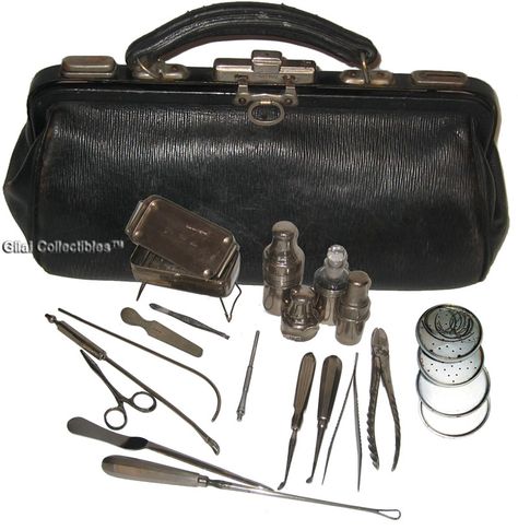 antique medical instruments  | Antique British Surgeon's Medical Bag With 17 Instruments. - click to ... Vintage Medical Tools, 1800s Surgeon, Vintage Surgical Tools, Doctor Stuff Medical, Vintage Medical Bag, 19th Century Doctor, 1800s Doctor, Victorian Surgeon, Victorian Doctor