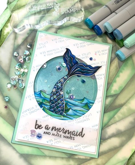 Hello Friends! Welcome to Day 7.  See you tomorrow and thank YOU for your visit. Hugs, Kathy P.S. To share you coloring ON MY BLOG  click here to link up. Tropical Crafts, Product Planning, Seaside Crafts, Artsy Cards, Mermaid Cards, Mermaid Card, Sea Cards, Fairy Cards, From The Sidelines