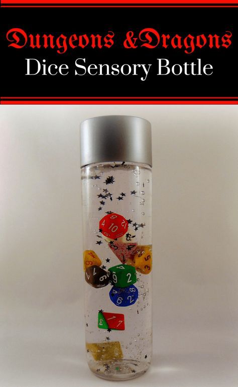 Dice Sensory Bottle, perfect for the future Dungeons and Dragons player! Dnd Centerpiece, D And D Party, Dungeons And Dragons Baby Shower Ideas, Dnd Gifts Diy, Diy Dungeons And Dragons, Dungeons And Dragons Party, Dungeons And Dragons Diy, Dnd Room, Dnd Diy