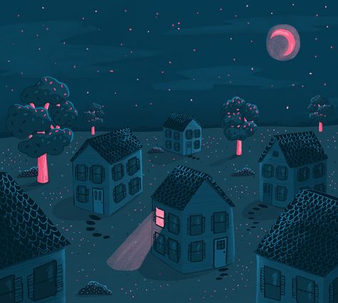 Spanish Greetings, Night Illustration, Lovely Pictures, Childhood Home, Night Scene, Arte Popular, Naive Art, My Childhood, Childrens Illustrations