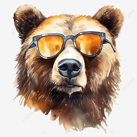 Grizzly Bear Photography, Bear With Sunglasses, Transparent Watercolor, Bear Watercolor, Watercolor Png, Wearing Sunglasses, Transparent Image, Winter Animals, Grizzly Bear