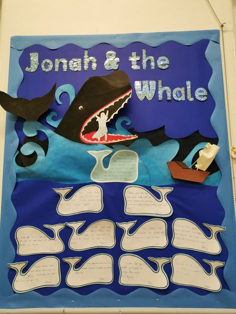 Jonah Bulletin Board, Jonah And The Whale Bulletin Board, Fishing Booth, Children Ministry, Bullentin Boards, Jonah And The Whale, Class Theme, School Displays, Yom Kippur