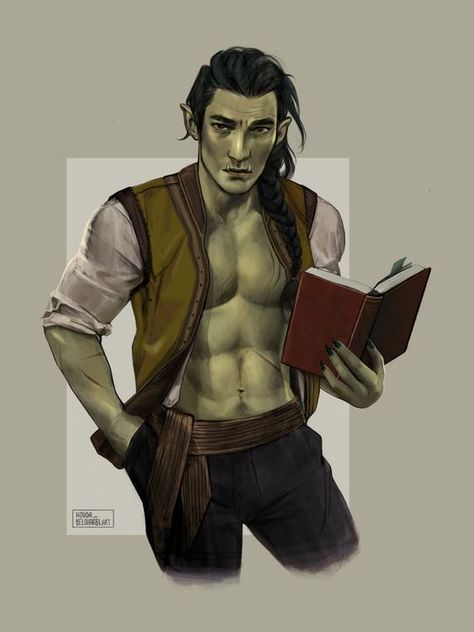 Handsome Half Orc, Half Orc Male Character Design, Half Orc Dnd Male, Half Orc Bard, Half Orc Male, Orc Male, Half-orc Male, Huge Art, Half Orc