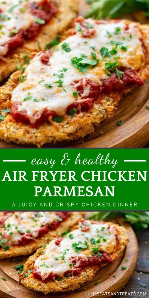 The whole family is going to love this quick and easy Air Fryer Chicken Parmesan! This recipe has everything you love about the original but only made healthier without the oil and mess. With a few simple ingredients, you can have this dinner on your table in 15 minutes! Chicken Recipe For Dinner, Air Fryer Chicken Parmesan, Easy Air Fryer Chicken, Recipe For Lunch, Chicken Parmesan Recipe Easy, Easy Healthy Meal, Healthy Air Fryer, Recipe For Dinner, Air Fryer Oven Recipes