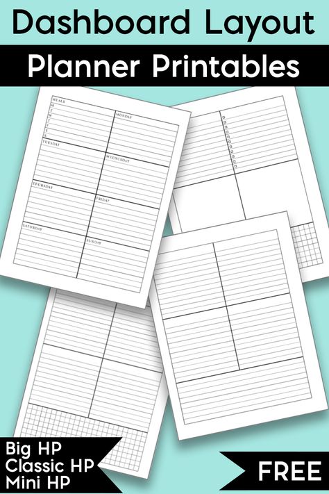 Are you looking for free dashboard layout planner printables? I have a set of various Dashboard layout planner pages - multiple versions so you can find one that works best for you. They come in Big Happy Planner (letter size), Classic Happy Planner, and Mini Happy Planner. Plus, you can print them for any size planner that you have. So if you love the Happy Planner Dashboard layout, these will be perfect for you. #happyplanner #planneraddict #freeplannerprintables Happy Planner Dashboard Layout Printable, Mini Happy Planner Printables Free Inserts, Micro Happy Planner Printables Free, Mini Happy Planner Ideas, Planner Page Templates, Happy Planner Layout Free Printables, Dashboard Planner Layout, Dashboard Layout Happy Planner Ideas, Happy Planner Layout Ideas