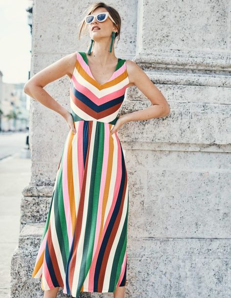 Octavia Jersey Midi Dress - Multi Stripe Vintage Striped Dress, Drapey Dress, Vintage Maxi Dress, Outfit Casual, Styl Vintage, Moda Fashion, Jersey Dress, Dress Patterns, Striped Dress