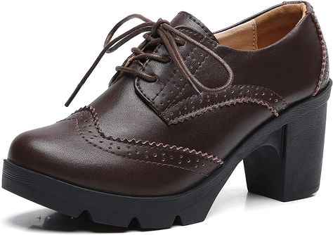 Dark Academia 【A CLASSIC DESIGN】: These classic synthetic leather oxfords are bound to be unique, yet elegant, as they feature a simple square toe design, T-strap with the delicate buckle for that easy custom fit and they are also comfortable, so that your feet can relax all day Rough Heels, Prom Dress Shoes, Mid Heels Pumps, Shoe Show, Pump Dress, Mid Heel, High Heel Pumps, Dress Wedding, Childrens Shoes