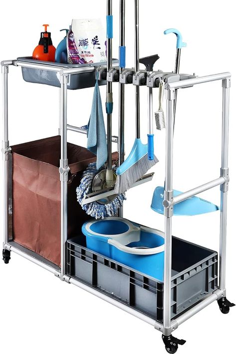 Cleaning Room Design, Cleaning Cart Organization, Diy Cleaning Cart, Cleaning Cart Ideas, Cafe Management, Housekeeping Cart, Cleaning Trolley, Mop Storage, Cleaning Room