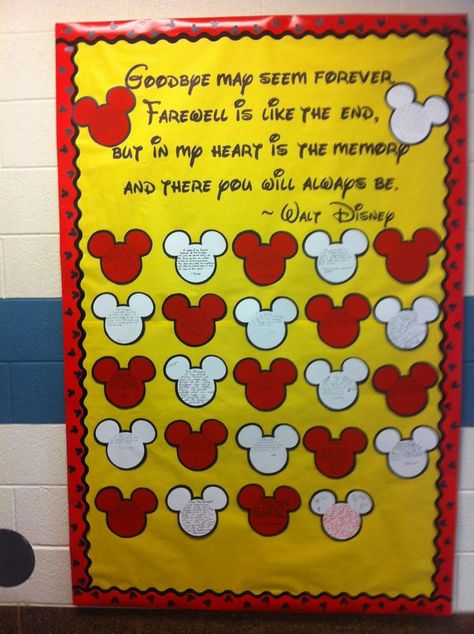 Teacher appreciation Mickey Mouse bulletin board Mickey Mouse Bulletin Board, Mickey Mouse Classroom Theme, Disney Bulletin Boards, Graduation Bulletin Board, Mickey Mouse Classroom, Teacher Appreciation Doors, Disney Themed Classroom, Disney Graduation, Disney Classroom