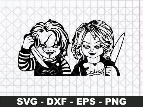 Tiffany Tattoo, Chucky Svg, Chucky And Tiffany, Easy Tattoos To Draw, Chucky Tattoo, Horror Movie Svg, Deer Head Silhouette, Svg Horror, Tattoo Outline Drawing