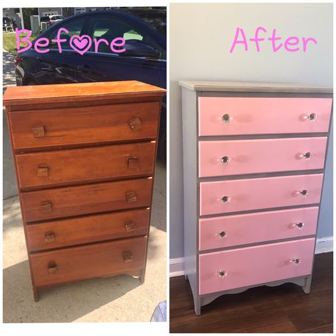 Gold Dresser Diy, Spray Paint Dresser, Pink Painted Dresser, Pink Drawers, Girls Room Diy, Silver Dresser, Upcycle Dresser, Girl Dresser, Kids Dressers