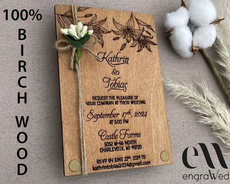 Lily Rustic Wood Wedding Invitations, Lily Wedding Invitations, Embossed Wedding Invitations, Wooden Wedding Invitations, Wood Wedding Invitations, Wood Invitation, Tree Wedding Invitations, Wedding Invitation Samples, Country Wedding Invitations