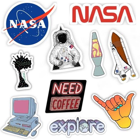 These Big Moods assorted stickers are perfect for space and science lovers. Our stickers are waterproof and weather resistant, making them great for indoor and outdoor uses. Decorate water bottles, laptops, phone cases, planners, journals, binders, coolers, suitcases, bikes, and more. Big Moods provides high quality vinyl stickers made to spread happiness. Express yourself with sticker art that is made for every big mood! This sticker 10 pack is perfect for anyone who loves NASA, Astronauts, Roc Printable Sticker Sheets, Science Stickers, Sticker Design Inspiration, Bee Sticker, Tumblr Stickers, Nasa Astronauts, Funny Sticker, Big Mood, Floral Printables