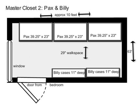 Smallest Walk In Closet, Narrow Walk In Closet Dimensions, Closet Design Dimensions, Walk In Closet Dimensions Layout, Small Walk In Closet Layout, Bedroom Walk In Closet Ideas, Small Walk In Closet Dimensions, Closet Layout Dimensions, Master Closet Dimensions