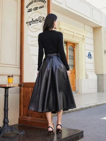 Search leather skirt | SHEIN USA Leather Flare Skirt, Lifestyle Dresses, Leather Skirt Outfit, Pu Leather Skirt, Full Maxi Skirt, Women Skirts, Leather Dresses, Leather Outfit, Skirt Outfits