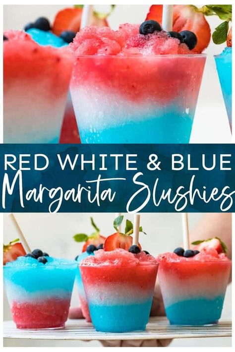 Margarita Slushies, Fourth Of July Drinks, 4th July Food, 4th Of July Cocktails, Blue Margarita, Margarita On The Rocks, The Cookie Rookie, Cookie Rookie, 4th Of July Desserts