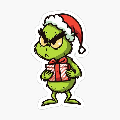 Get my art printed on awesome products. Support me at Redbubble #RBandME: https://www.redbubble.com/i/sticker/Grinch-Gift-by-Gkinoki/156266674.EJUG5?asc=u The Grinch Stickers, Christmas Cute Stickers, Stickers Aesthetic Christmas, Cool Stickers Graphics, Journal Stickers Ideas, Grinch Bebe, Christmas Sticker Ideas, Grinch Illustration, Cartoon Grinch