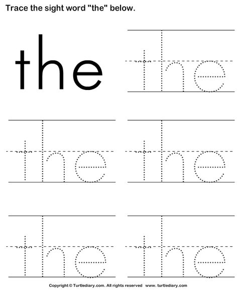 Download and print Turtle Diary's Sight Word The Tracing Sheet worksheet. Our large collection of ela worksheets are a great study tool for all ages. Sight Words Kindergarten Printables, Prek Worksheets, Pre K Sight Words, Preschool Sight Words, The Sight Word, Ela Worksheets, Sight Words Printables, Teaching Sight Words, Printable Kindergarten