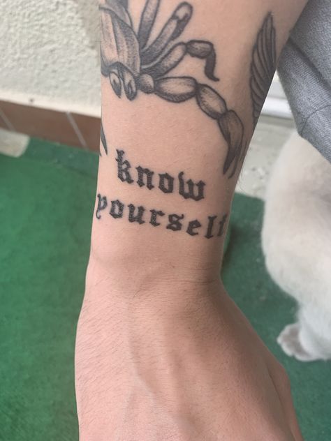 Drake Related Tattoos, Know Yourself Tattoo, Drake Inspired Tattoos, Ovo Tattoo, Drake Tattoo Ideas, Drake Tattoos, Yourself Tattoo, Old English Tattoo, Drake Ovo