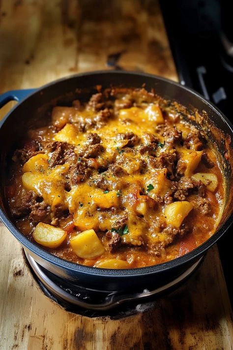 Ground Beef Potatoes Recipes, Recipes With Ground Beef And Potatoes, One Pan Ground Beef Recipes, Ground Beef Potato Recipes, Ground Beef With Potatoes, Ground Beef And Potato Recipes, Potato And Ground Beef, Hobbit Food, Cooktop Cove