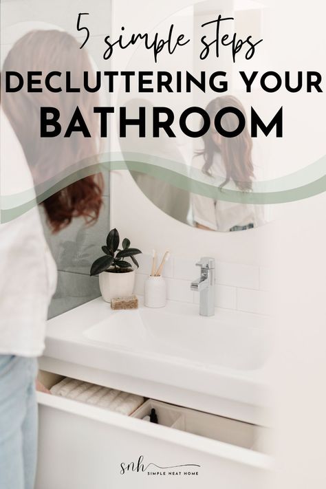 Struggling with a cluttered bathroom? Here are 5 simple tips to declutter your bathroom to create a peaceful, relaxing sanctuary. Declutter Bathroom Counter, Bathroom Declutter, Cluttered Bathroom, Declutter Bathroom, Clever Bathroom Storage, Bathroom Drawer Organization, Tidy Bathroom, Declutter Home, Bathroom Retreat