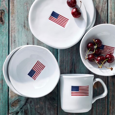 American Flag Bowls #williamssonoma 4th Of July Tablescapes, Diy Flag, Small Flags, Vintage American Flag, Corn Hole Game, Hello Lovely, Appetizer Plates, 4th Of July Party, Flag Decor