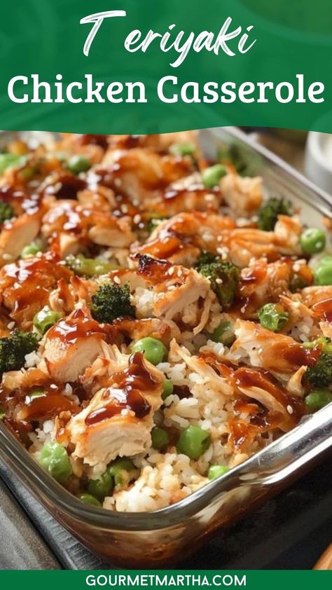 Craving something hearty and full of flavor? This Teriyaki Chicken Casserole combines juicy chicken, vibrant veggies, and perfectly cooked rice, all tossed in a mouthwatering homemade teriyaki sauce. It's a simple and tasty meal the whole family will love! Ready to cook? Click for the recipe #TeriyakiChicken #CasseroleRecipes #EasyDinnerIdeas #ChickenCasserole #TeriyakiSauce #WeeknightMeals #HealthyCasserole #FamilyDinner #OnePanMeals #ComfortFood Baked Teriyaki Chicken Breast, Caserole Recipes, Healthy Teriyaki Chicken, Chicken And Vegetable Casserole, Healthy Chicken Meal Prep, Teriyaki Chicken Casserole, Chicken Dishes For Dinner, Edamame Recipes, Baked Teriyaki Chicken