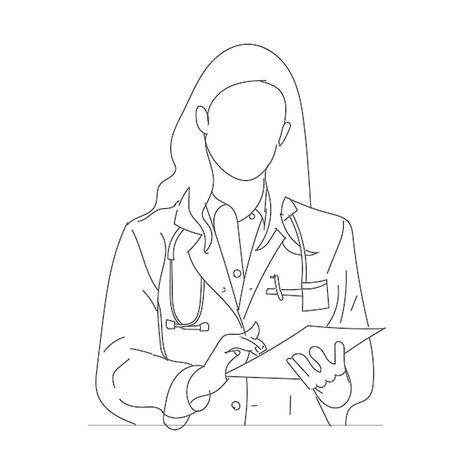 Premium Vector | Doctors line drawing illustrations  line art with white background Art With White Background, Doctor Vector, Doctor White Coat, Doctor Drawing, Outline Images, Cartoon Style Drawing, Line Sketch, 2025 Vision, Cartoon Clip Art