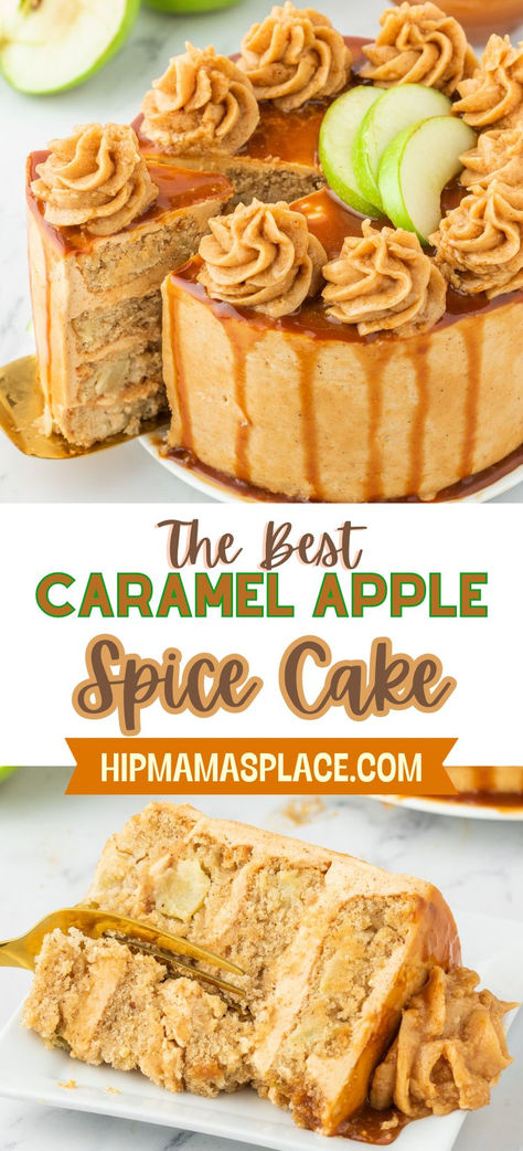 Looking for the best Caramel Apple Spice Cake recipe? Visit HipMamasPlace.com today! Apple Caramel Cake Recipes, Caramel Apple Cake Recipe Easy, Spice Cake Ideas, Best Fall Cakes, Thanksgiving Desserts Spice Cake, Autumn Fall Recipes, Crazy Cake Flavors, Spice Cake Christmas, Different Flavors Of Cakes